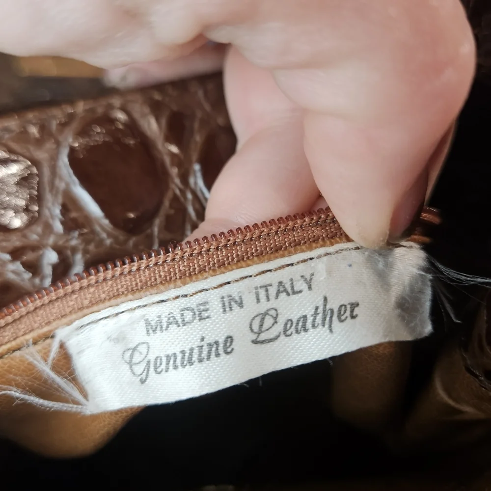 Brown Croc-Embossed Shoulder Bag